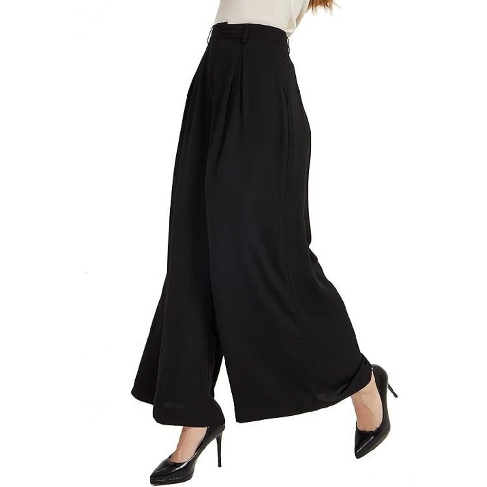Tronjori Women's High Waist Wide Leg Palazzo Trouser Pants - Black - XL Short